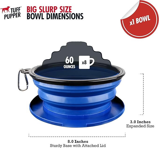 Tuff Pupper SuperBigSlurp Collapsible Dog Bowls, Extra Large Capacity, Portable, Food Safe, Odorless, Non-Toxic Silicone