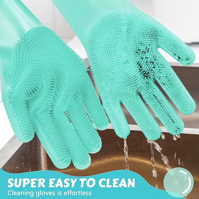 Pecute Heat Resistant Pet Grooming Gloves, Green, with High-Density Teeth, Silicone Bathing and Massaging Gloves for Dogs and Cats
