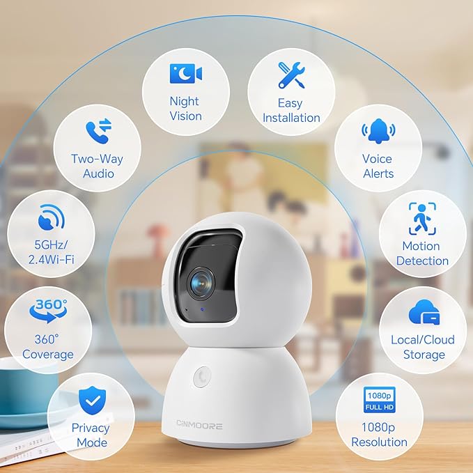 3K Smart Security Camera Indoor with 64GB SD Card,No Monthly Fee,Elderly/Baby Monitor Pet Camera, 360° View, Color Night Vision, AI Motion Tracking, 2-Way Talk,WiFi 6,Cloud Storage Option