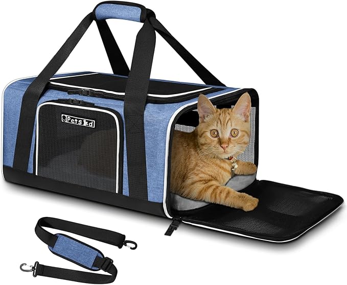 Petskd Pet Carrier 17x12x8.5 JetBlue Allegiant Airline Approved,Pet Travel Carrier Bag for Small Cats and Dogs, Soft Dog Carrier for 1-8 LBS Pets,Dog Cat Carrier with Safety Lock Zipper(Blue)