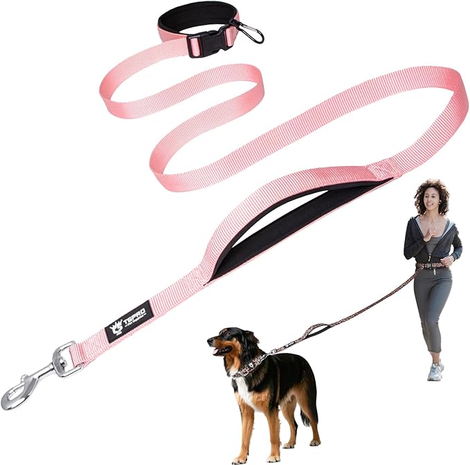 TSPRO Hands Free Dog Leash Adjustable Walking Running Dog Leash with Control Safety Padded Handle and Heavy Duty Clasp for Medium Large Dogs (Pink)