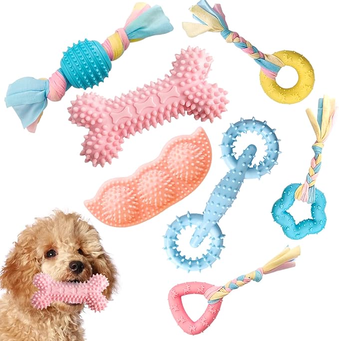 7 PCS Puppy Toys,Puppy Chew Toys for Teething Small Dogs Toys for Puppies 0-6 Months,Pink Cute Rubber Dog Rope Toys for Puppies Anxiety Relief Cleaning Teeth and Protect Oral Health.