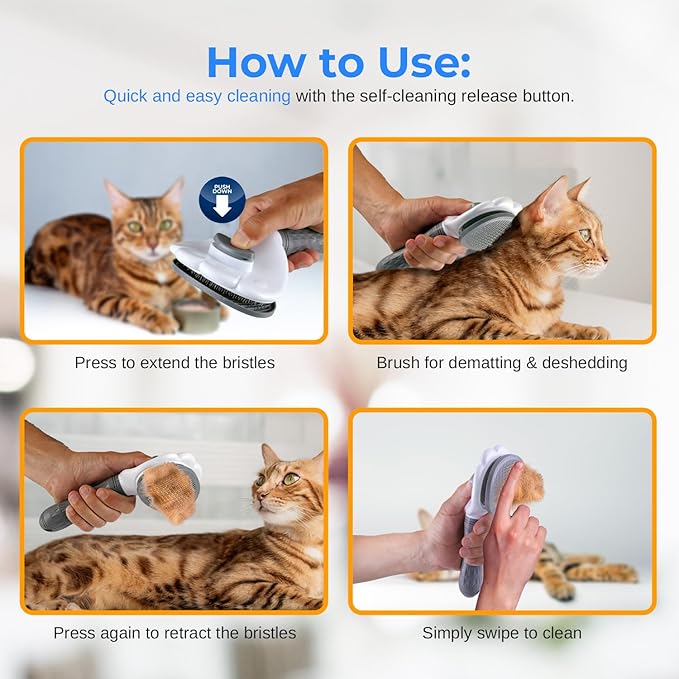 SereneLife Lint Roller Pet Brush, Skin-Friendly Dog and Cat Self-Cleaning Slicker Brush with Massage Particles, Removes Loose Hair/Tangles, 7.68"x4.13"x2.55" Pet Hair Removal Tool with Release Button