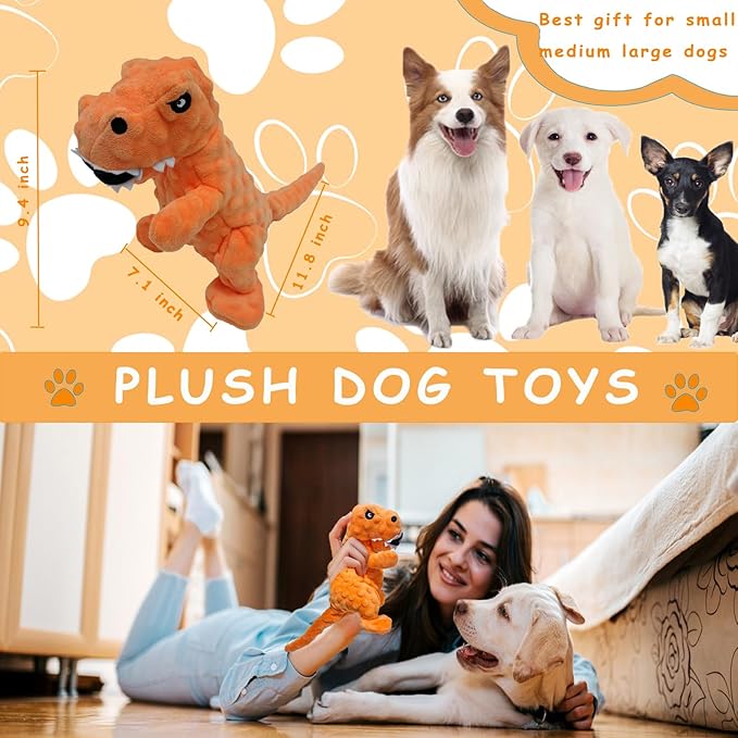 LWBMG Squeaky Dog Toys Stuffed Dog Toys Cute Dinosaur Plush Dog Toy with Crinkle Paper Durable Dog Chew Toys for Small Medium and Large Dogs