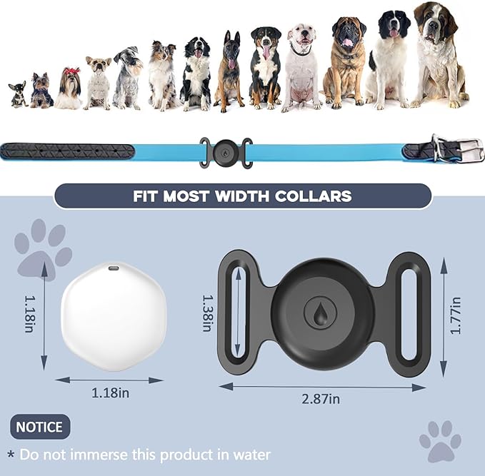 GPS Tracker for Dogs, Mini GPS Cat Tracker, IPX8 Waterproof GPS Tracker for Cats with Holder, No Monthly Fee, Work with Apple Find My(iOS Only), Smart Trackers for Dogs Finder Trackers Pets(Black)