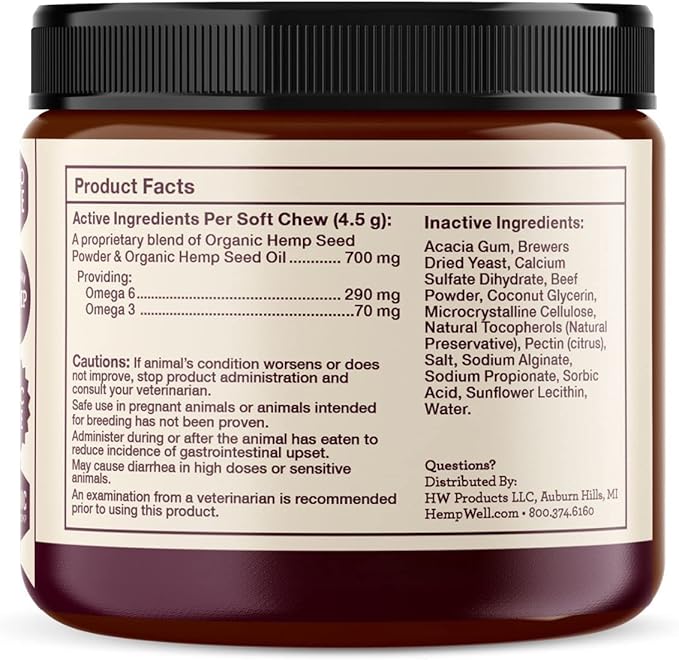Hemp Well Thrive Chews for Dogs – Supports Hip, Joint, and Heart Health, Promotes Immune Support, Strengthens Skin and Coat, Organically Sourced – 60 Count