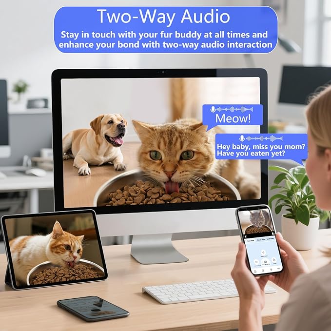 Automatic Cat Feeder with Camera and App, 6.5L 1080P HD Timed Pet Feeder, Automatic Dog Feeder with 2-Way Audio for Cats/Small Dogs, Cat Food Dispenser with Night Vision/Motion Alerts, WiFi 2.4G/5G