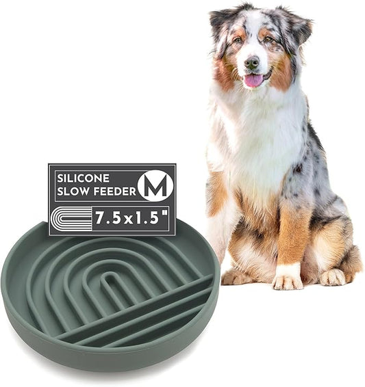 The Slowdown Bowl Silicone Slow Feeder for Dogs & Puppies, Slow Eating, Modern Lick Mat Design, Reduces Gulping, Fits 2 Cups 7.5” Across x 1.5” Tall, Mealtime Challenge, Medium-Spruce