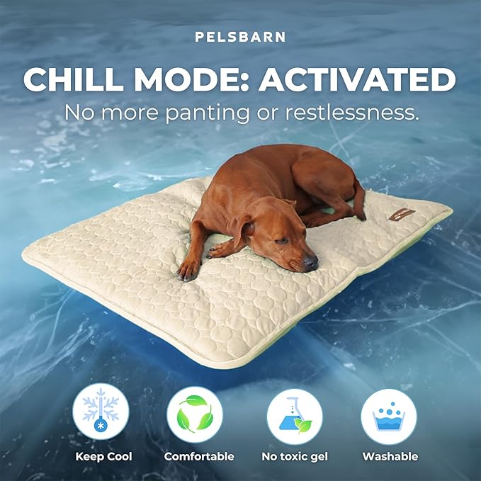 Pelsbarn Dog Cooling Mat- Ice Silk Summer Comfort, Self Cooling, Non-Slip Dog Pad, Durable & Washable, Mat for Medium Dogs 50x65 cm, Support Shelter Dogs with Every Purchase (Beige)
