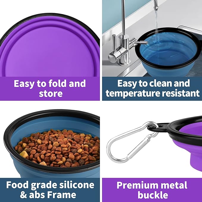 Collapsible Dog Bowls-2 Pack Large Size for Large/Medium Dogs, Portable Travel Water Bowl with 2 Carabiners