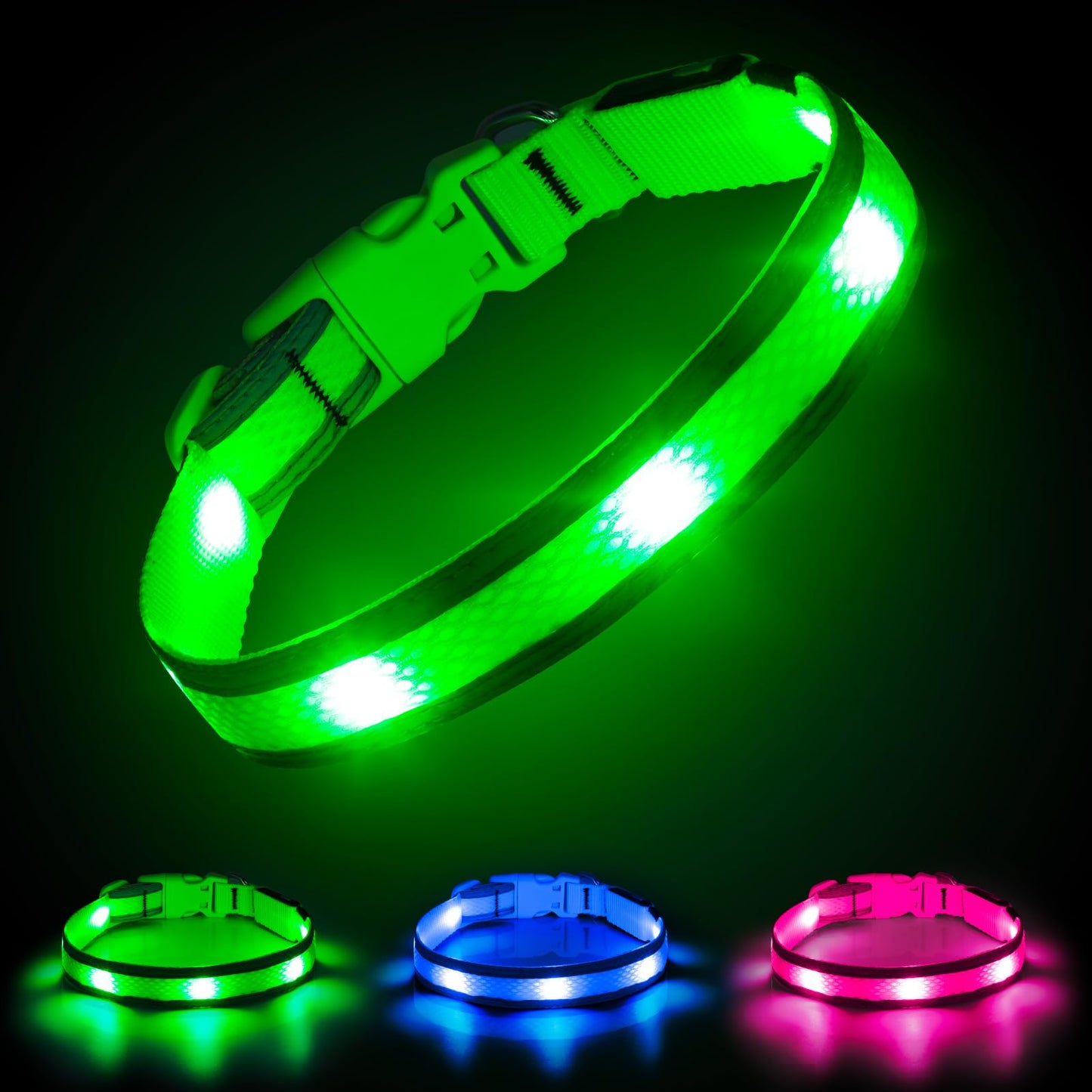 Illumifun Light Up Dog Collar - USB Rechargeable Dog Light Glow in The Dark - High Visibility LED Dog Collar for Night Walking (Medium, Fluorescent Green)