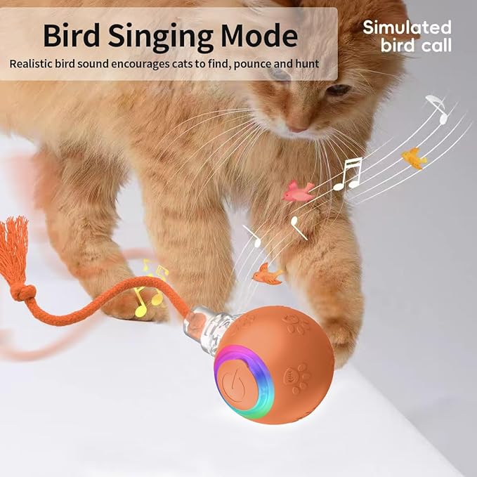 Interactive Cat Toys, Automatic Moving Cat Toys for Bored Indoor Adult Cats, Fast Rolling, Chirping & Motion-Activated Kitty Toys, Fun Gift for Cats with Speedy Tail 2.0, USB Rechargeable, Orange