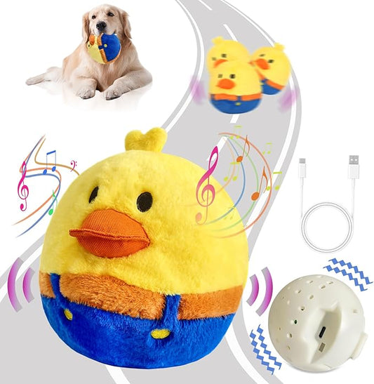 Rechargeable Interactive Moving Dog Toys, Automatic Crazy Jumping Duck for Boredom, Attractive Squeaky Plush Duck Covers A Talking Bouncing Ball with Recording Playback, Puppy Toys to Keep Them Busy