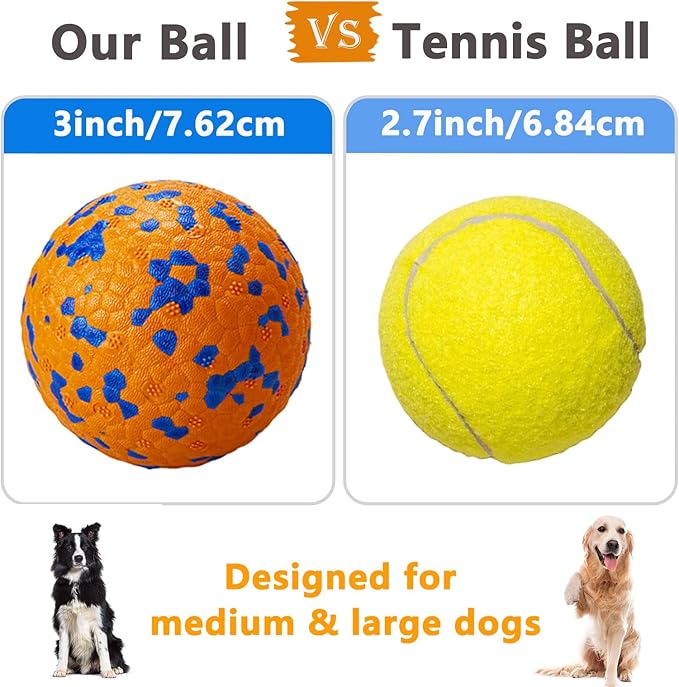 Dog Tennis Balls for Aggressive Chewers, Indestructible Dog Balls for Fetch Game, Durable Bouncy Lightweight Floating Toys (4 Mixed Colors, Large (3" Diameter))