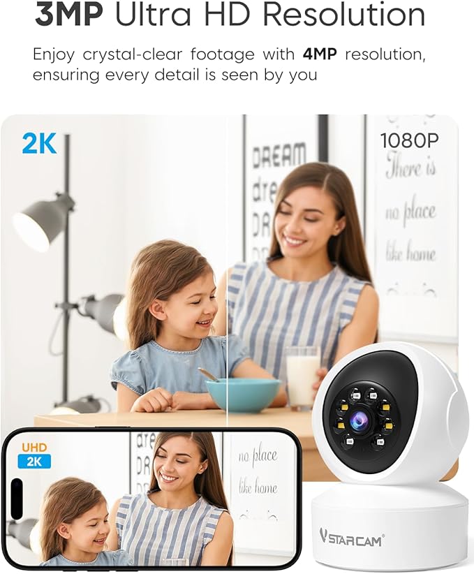 VSTARCAM 360° Pan/Tilt Indoor Security Camera, 2K QHD Dog Camera, 2.4GHz with Full Color Night Vision, Motion Detection for Baby and Pet Monitor, 2-Way Audio, Cloud & SD Card Storage(up to 256GB)