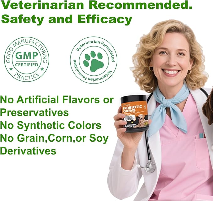 Probiotics for Dogs, Dog Probiotics for Digestive Health and Itchy Skin with 7 Enzymes & 2 Prebiotics. Pet Probiotics lab - Helps Diarrhea, Yeast Infection, Allergies & Immune System -180ct
