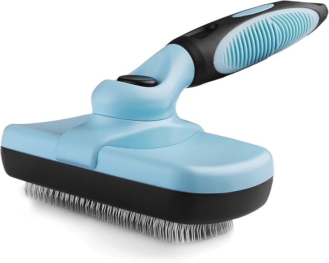 Pets First Self-Cleaning Slicker Brush for Dogs and Cats - Retractable Design for Quick Pet Fur Removal, Fine Bristles to Detangle and Massage