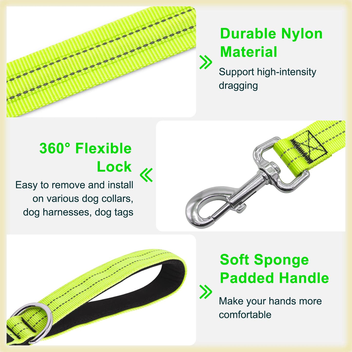 Led Light Up Dog Leash - 4 Ft Rechargeable Waterproof Nylon Reflective With Padded Handle for Night Walking, Safety Glow in The Dark for Large Medium Small Pets