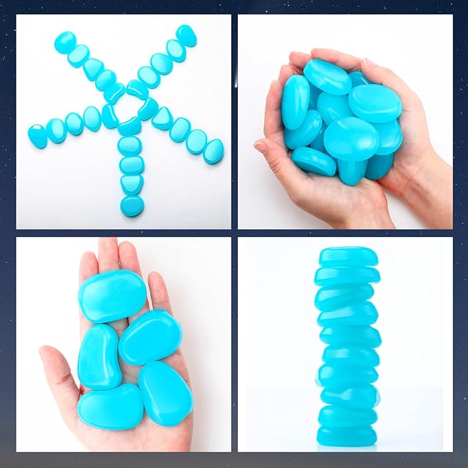 100 Pcs Glow in The Dark Rocks Glow in The Dark Pebbles Outdoor Fish Tank Rocks Aquarium Gravel Luminous Stones for Walkway Succulent Plant Halloween Decor(1.8 Inch,Light Blue)