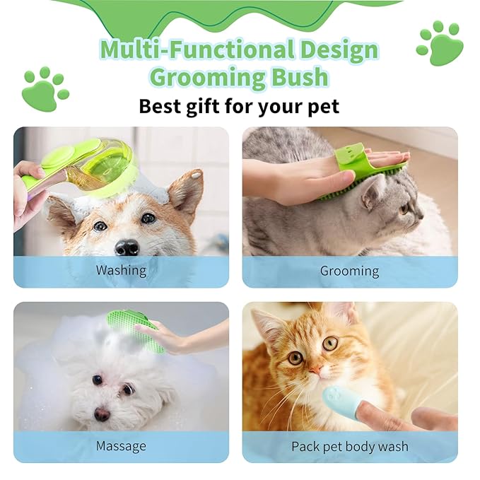 (6PCS) Pet Bath Set – Dog Bath Brush, Cat Chin Cleaning Brush, Dog Toothbrush, Adjustable Glove Massage Brush for Dogs & Cats (Long & Short Hair) (Green)