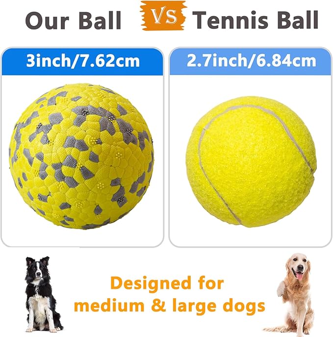Dog Tennis Balls for Aggressive Chewers, Indestructible Dog Balls for Fetch Game, Durable Bouncy Lightweight Floating Toys (1 White + 1 Yellow, Large (3" Diameter))