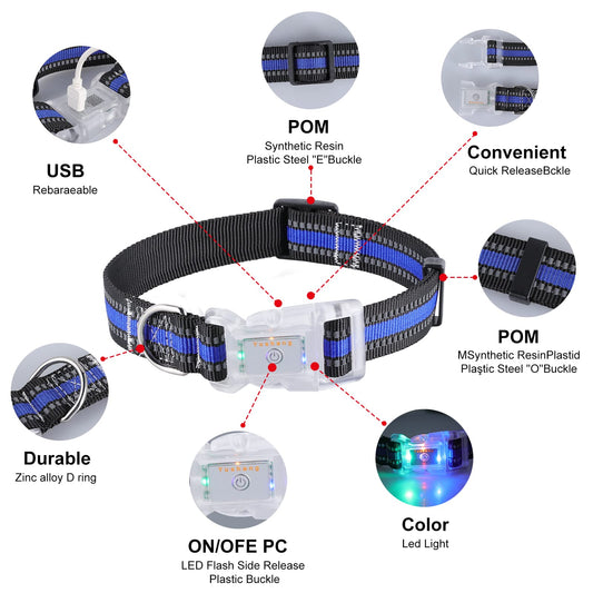 Buckle Glow Dog Collar Light,Adjustable Flashing LED Dog Collar Rechargeable Waterproof,Light Up Dog Collars Lights for Medium,Large Dogs-ML(Neck:14.17-24.8")