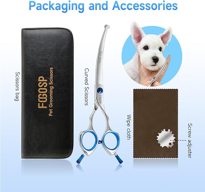 Curved Dog Grooming Scissors with Blunt Tip 6.5 in Safety Curve Shears for Pet Dogs Cat Japan 440C 30°Arc Upward & Downward for Trimming Face and Paws