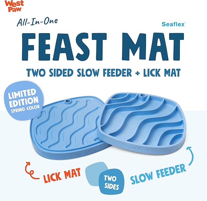 West Paw Seaflex Waves Feast Mat – All-in-One, Slow Feeder, Lick Mat – Encourages Foraging & Food Exploration - Engages Picky Eaters & Slow Feeding - Versatile – Easy to Clean, Non-Toxic - Periwinkle