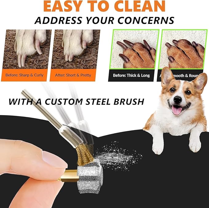 LENONG Fast Cooling Dog Nail Grinder Head with 7-Grooves, Anti-Clogging Diamond Pet Nail Grinder Replacement Bit with Steel Brush for Casfuy and Most Brands (1pcs 80#)