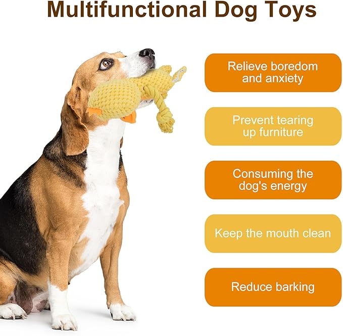 Dog Toys, Dog Squeaker Toys with Crinkle Paper, Stuffed Animal Dog Plush Chewing Toy, Cotton Rope Interactive Toys for Puppy, Small, Middle Dogs (Yellow Duck)