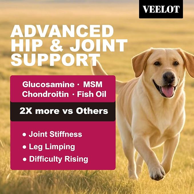 Advanced Dog Hip and Joint Supplement. 14 Active Ingredients, Glucosamine for Dogs Joint Health with Chondroitin, MSM, Turmeric, Omega 3. Joint Pain Relief Chews for Dogs of All Age Size Breed, 180pcs