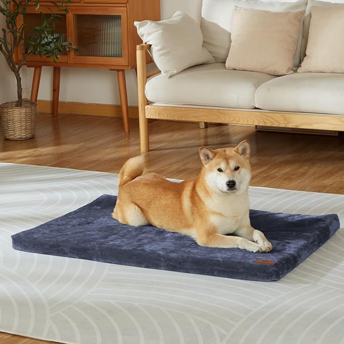 Dog Crate Pad - Dog Bed Large Sized Dogs with Removable Washable Cover and Waterproof Lining - Memory Foam Pet Bed for Crate - Reversible Kennel Mat (Cool & Warm), 36-inch, Dark Grey