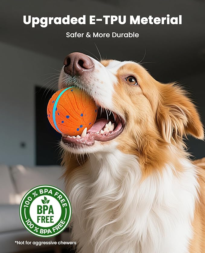 Smart Interactive Dog Toys, Automatic Moving Ball with 3 Lighting Modes, E-TPU Bouncy Balls for Dog Enrichment & Stimulation, Motion Activated Rolling Toy for Medium and Large Dogs Orange