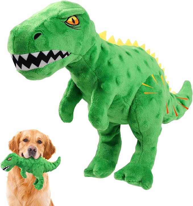 Dog Toys Cute Dinosaur Plush Toy for Large Dogs - Squeaky Interactive Stuffed Dog Chew Toy for Puppies, Pet Toys for Small to Large Breeds