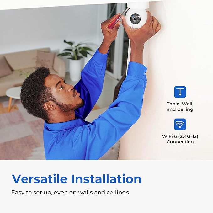 IMILAB C22 3K Security Indoor Camera - 360° View Home Camera with Color Night Vision for Baby/Pet Monitor, Plug-in 2.4Ghz WiFi 6 Inside Cam, 2-Way Audio, AI Detection, Local/Cloud Storage(White)