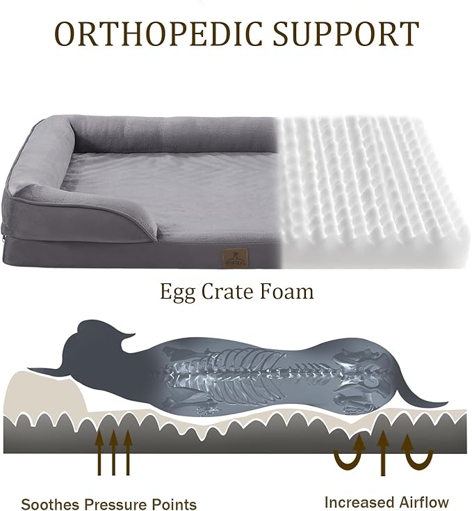 Bedfolks Orthopedic Dog Bed XXL, Waterproof Dog Sofa Bed for Giant Dogs, Egg Foam Pet Couch Bed with Removable Washable Cover and Nonslip Bottom, Dark Grey