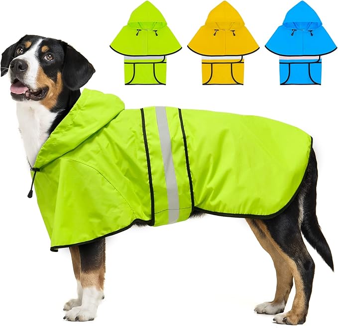 Hooded Dog Raincoat - Reflective Dog Rain Jacket Lightweight Waterproof Rain Coat for Small Medium Large Dogs (X-Large, Green)