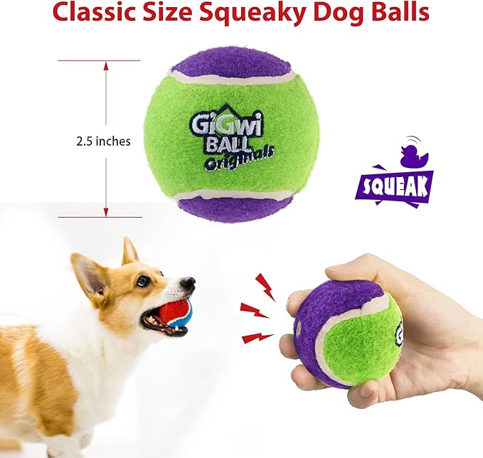 GiGwi Squeaky Tennis Balls for Dogs - High Bouncy, Bright Colors, 2.5 Inches, Interactive Fun Toys for All Breeds, Indoor & Outdoor Play, 5 Pack