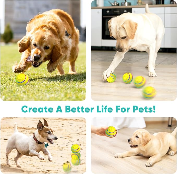 Petbobi Active Rolling Ball for Dogs - 2025 New Upgrade 2 Modes Interactive Dog Toys, USB Rechargeable Motion Activated Self Moving, Durable Pet Ball for Small Medium Large Breeds, LED Light, Yellow