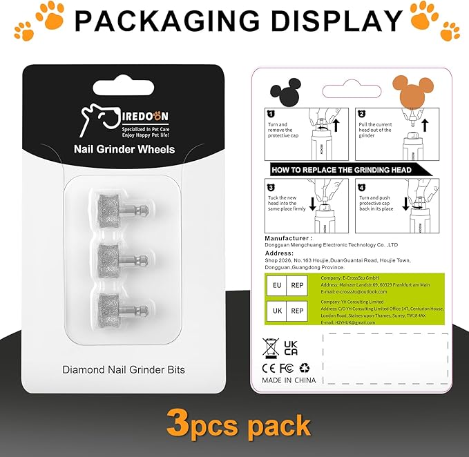 Dog Nail Grinder Replacement Head-Integrated Grinding Head for Casfuy and Most Brands, Highly Efficient, Safe and Durable (3pcs)