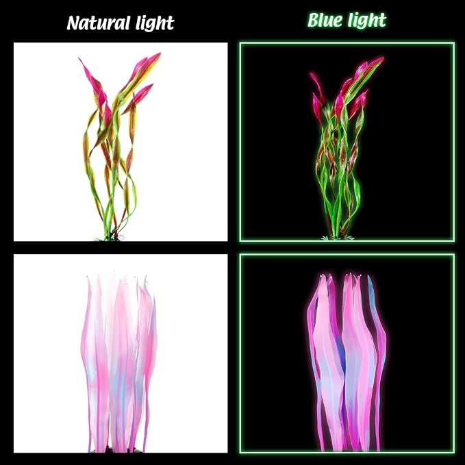 Frienda 8 Pieces Glowing Fish Tank Decorations Plants with 2 Style Glowing Kelp, Sea Anemone, Simulation Coral, Jellyfish, Lotus Leaf, Mushroom for Aquarium Fish Tank Ornament (Purple, Pink)