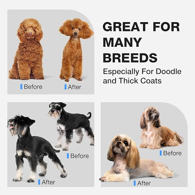 Dog Clippers for Grooming for Thick Heavy Coats, Professional Low Noise Dog Grooming Clippers Supplies Kit Rechargeable Stainless Steel Hair Trimmer with Ceramic Blade for Dogs Cats Pet