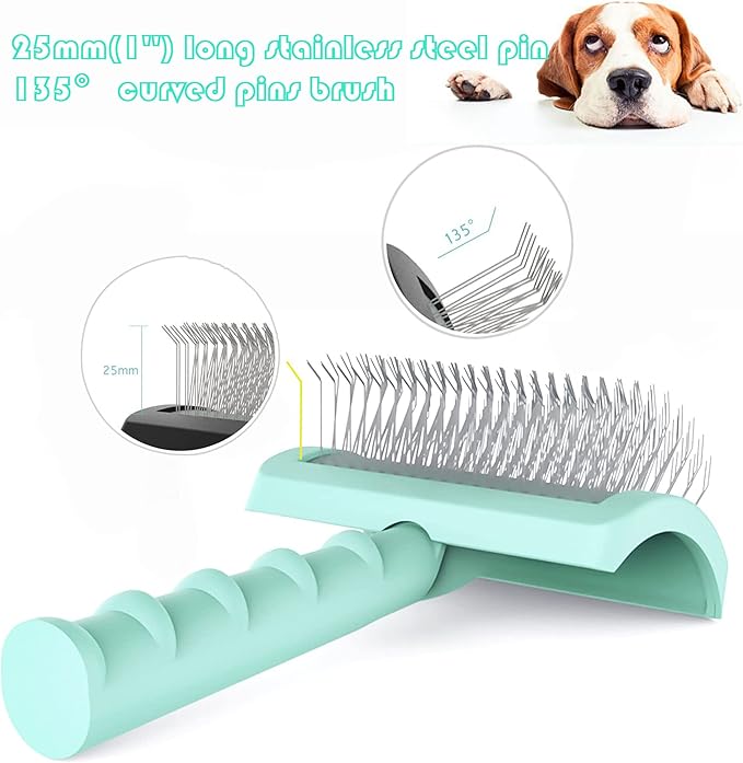 Large Slicker Brush for Dogs,Cats,Extra Long Pin Shedding Brush for Long Haired Dog,Cat, Pet Grooming for Thick Undercoat Curly Hair,25mm(1"),Green
