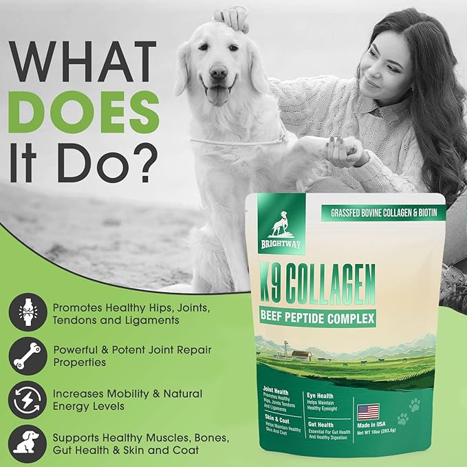 K9 Collagen PEPTIDE Complex W/BIOTIN - Hip & Joint Supplement for Dogs- Supports Healthy Joints, Skin & Coat – Helps in Recovery & Repair– 3+ Months Supply - Over 114 Servings!