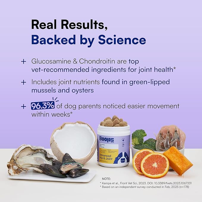 Advanced Hip & Joint Supplement for Dogs - 90 Soft Chews with Glucosamine, MSM, Chondroitin & Multivitamins - Helps Mobility, Flexibility & Arthritis Relief - Made with Pasture-Raised Chicken