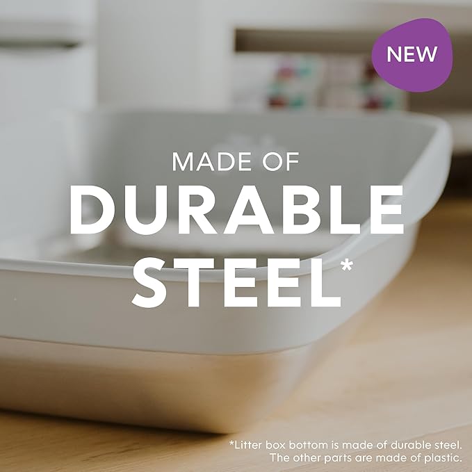 Litter Genie Platinum Stainless Steel Litter Box | Durable, Modern Design, 360° Visibility, Anti-Slip Pads