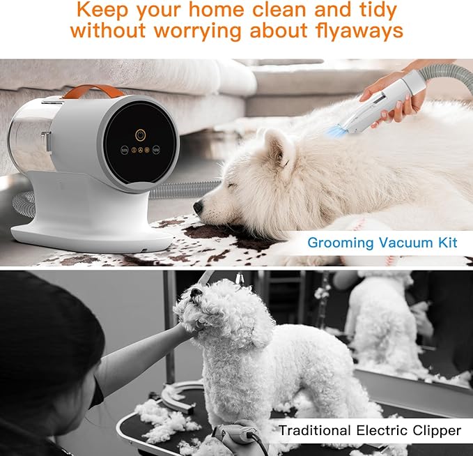 Dog Vacuum for Shedding Grooming, 12000pa Suction Dog Hair Vacuum, Dog Grooming Kit with 2l Dust Cup, Low Noise, 3 Levels, 5 Grooming Tools