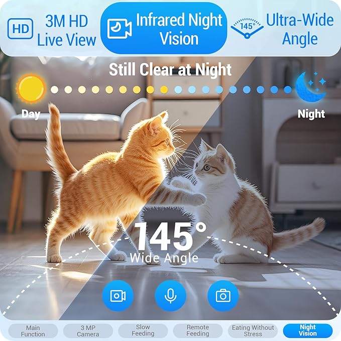 5G WiFi Automatic Cat Feeder with Two HD Camera: 7L Automatic Dog Feeder with Night Vision, Auto Cat Food Dispenser for Multiple Pet, Detachable for Easy Cleaning - 29 Cup