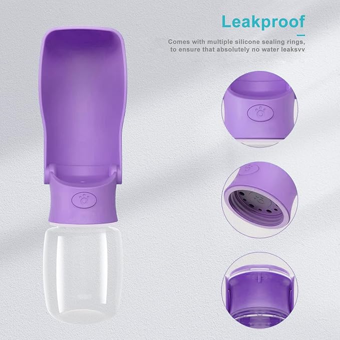 Portable Dog Water Bottle for Walking 19 OZ or 12 OZ Portable Pet Water Bottles for Puppy Small Medium Large Dogs Water Dispenser Pet Water Bowl Dog Accessories (19OZ Blue) (12OZ Purple)