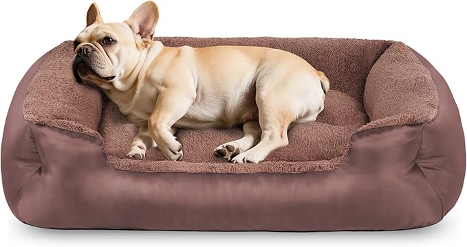 Orthopedic Dog Bed Medium Size Dogs, Washable Calming Dog Sofa Bed, Rectangle Comfort Pet Bed for Medium Dogs, Non-Slip Bottom, Brown
